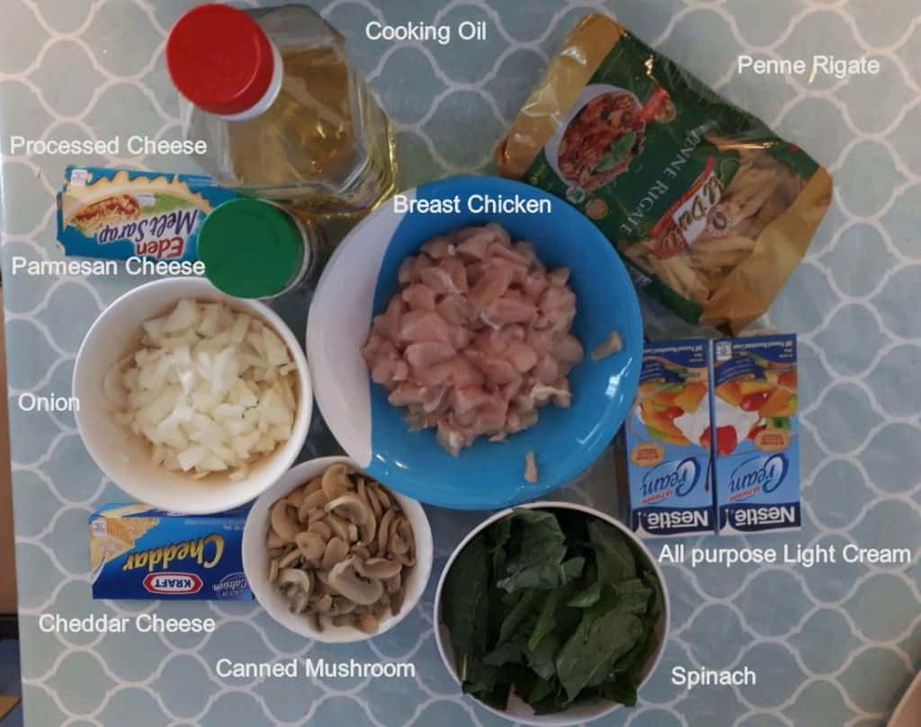 Ingredient of Chicken Alfredo Pasta