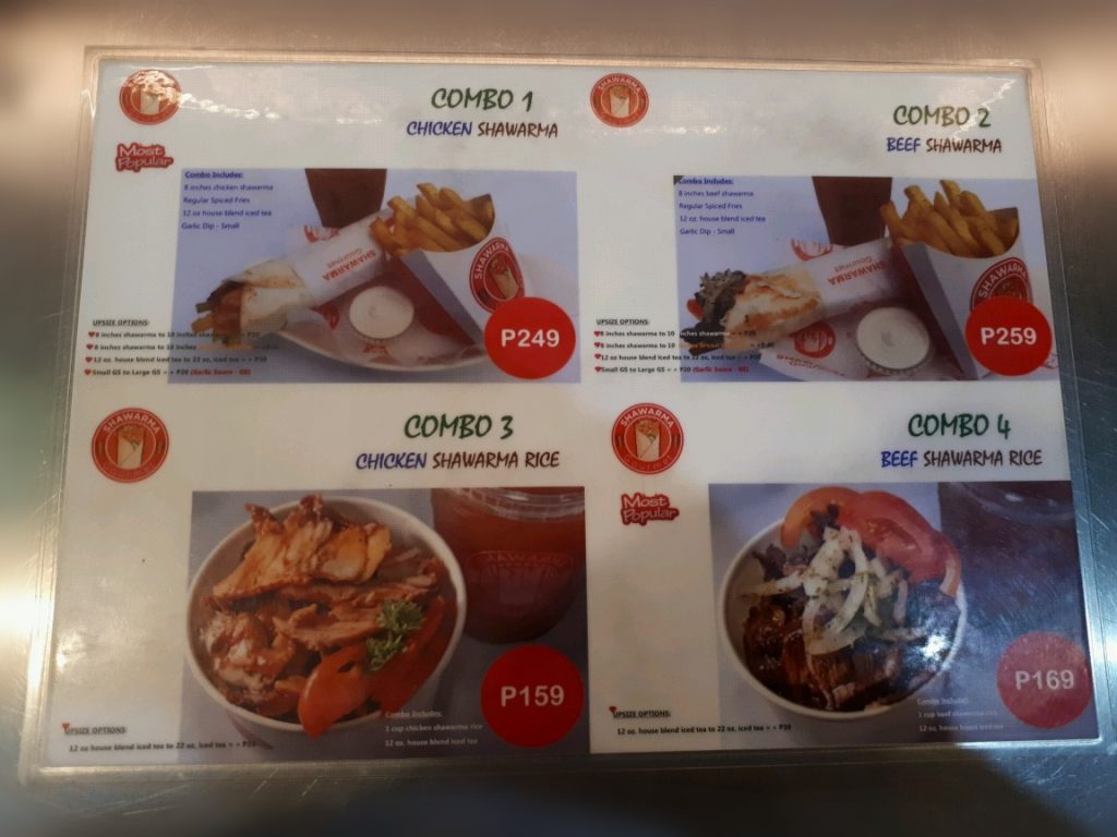 Menu of Shawarma Gourmet