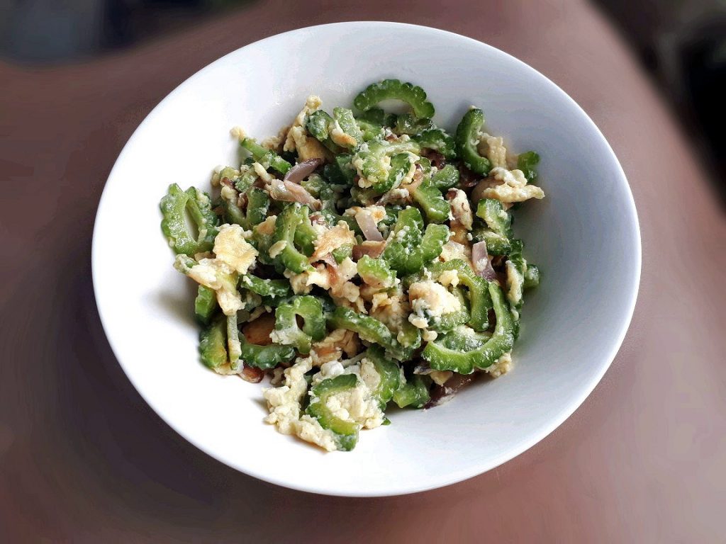 Ginisang Ampalaya with Egg in a Bowl