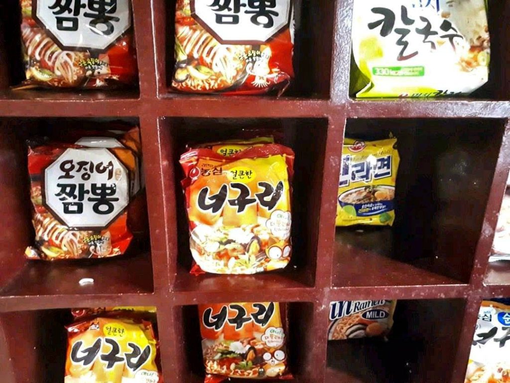 Instant noodles in a buffet korean restaurant