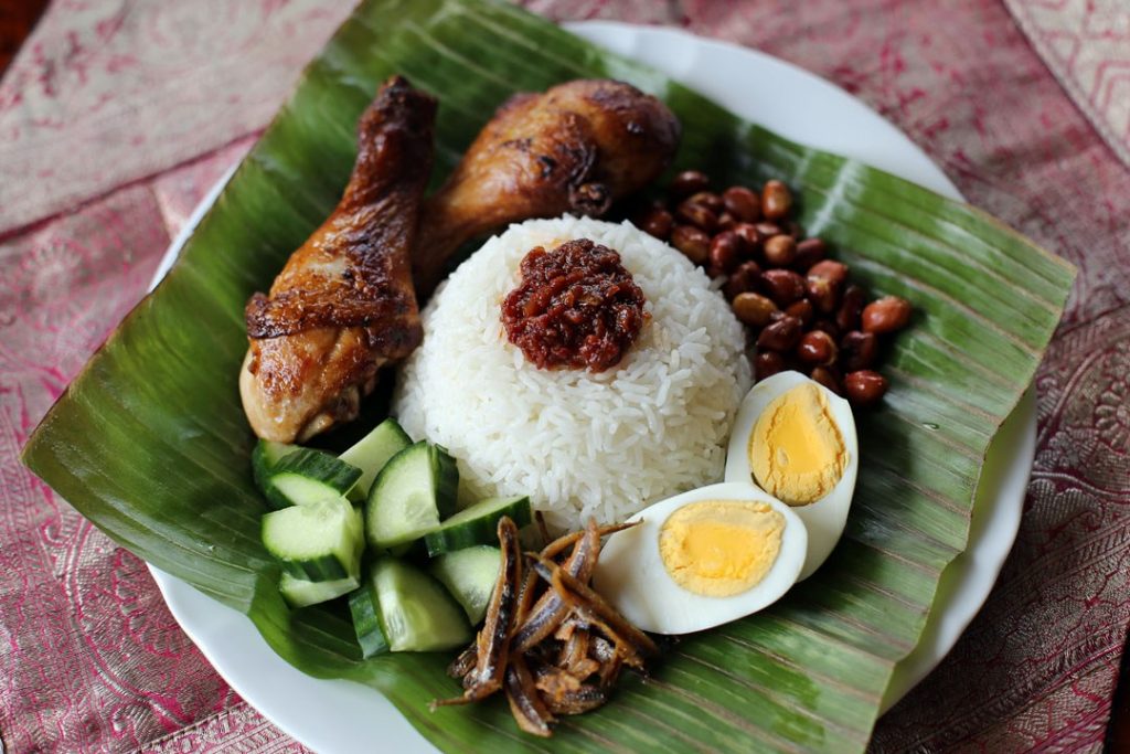 A popular international chicken recipe called Nasi Lemak which is a national dish of Malaysia.