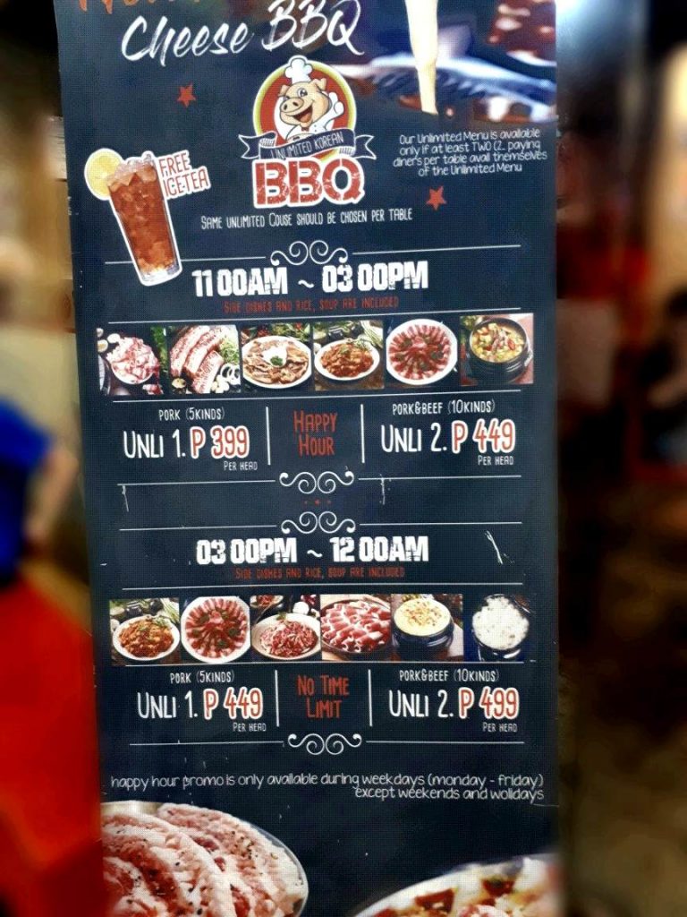 Menu in Samgyupsalamat Cebu Branch