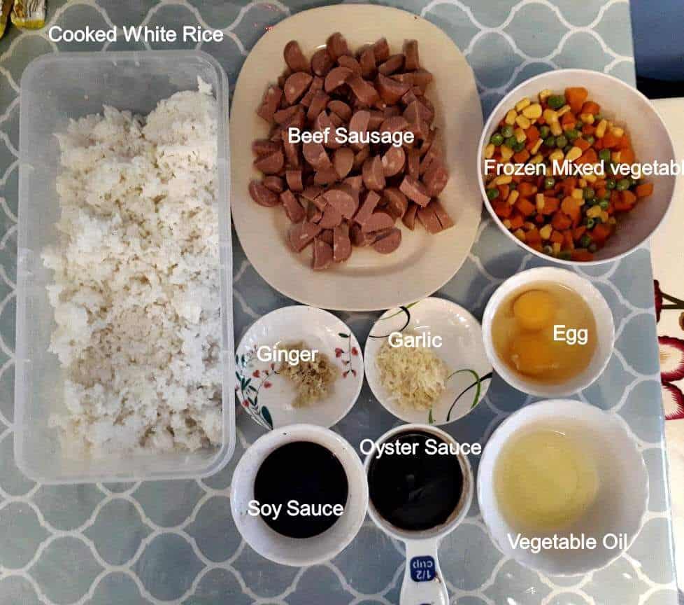 The ingredients of Shanghai fried rice