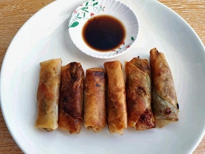 Vegetable Lumpia Recipe with Soy sauce in a plate