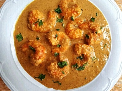 Creamy Prawn Masala garnished with coriander