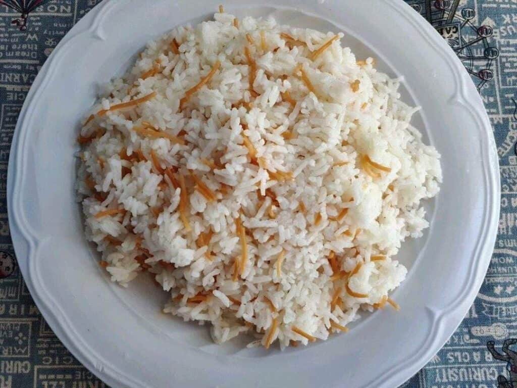 Lebanese Vermicelli Rice with long grain white rice and vermicelli noodle in a plate