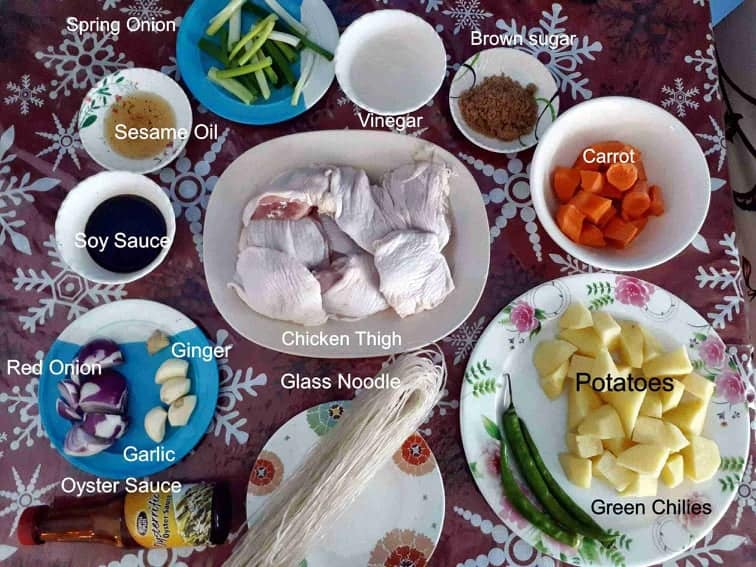 Ingredients of Andong Jjimdak Recipe (Korean braised chicken)