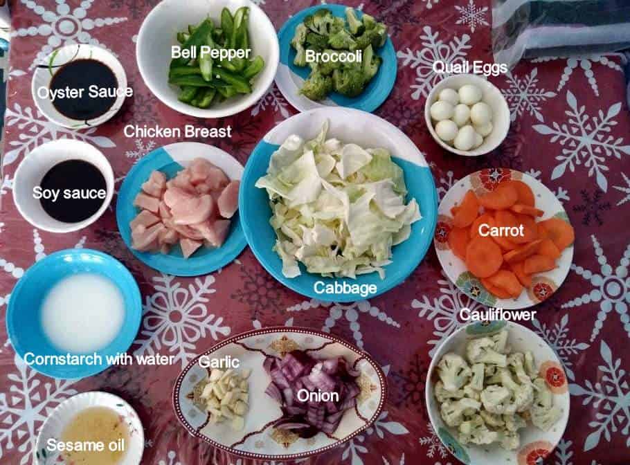 Recipe ingredients of Filipino Chop Suey