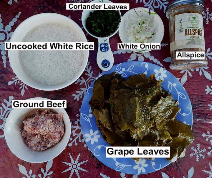 Recipe ingredients of Lebanese Stuffed Grape Leaves Warak Enab