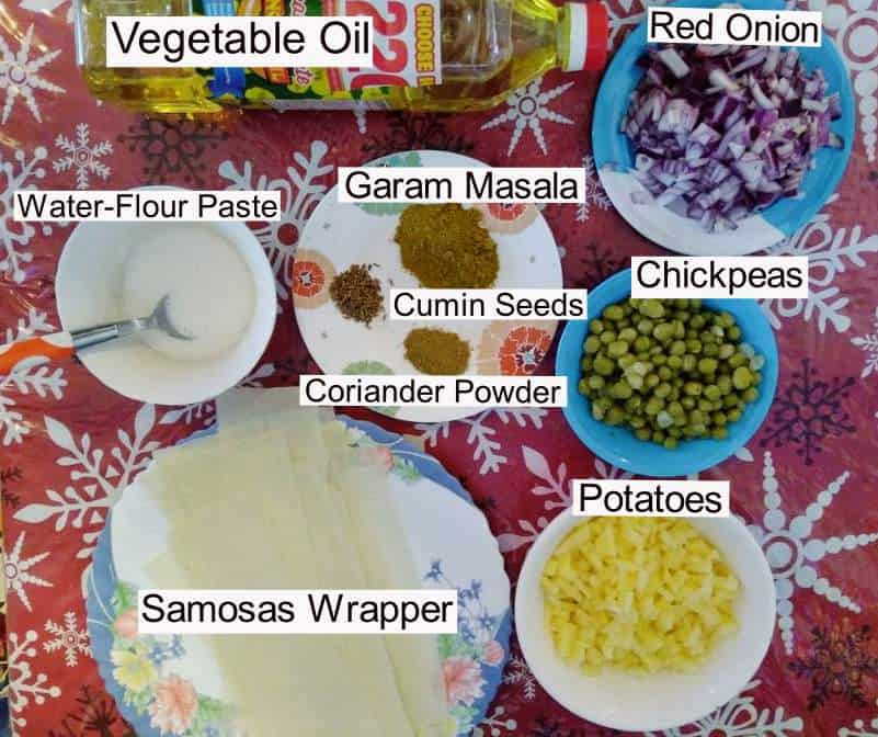 Recipe ingredients of Vegetable Samosas