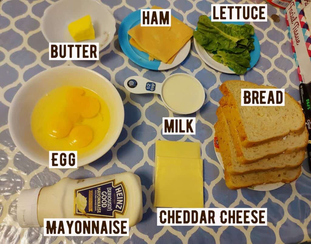 Recipe ingredients of Korean Egg Drop Sandwich