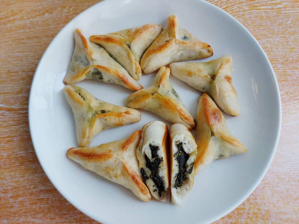 Baked Lebanese Spinach Pies called Spinach Fatayer