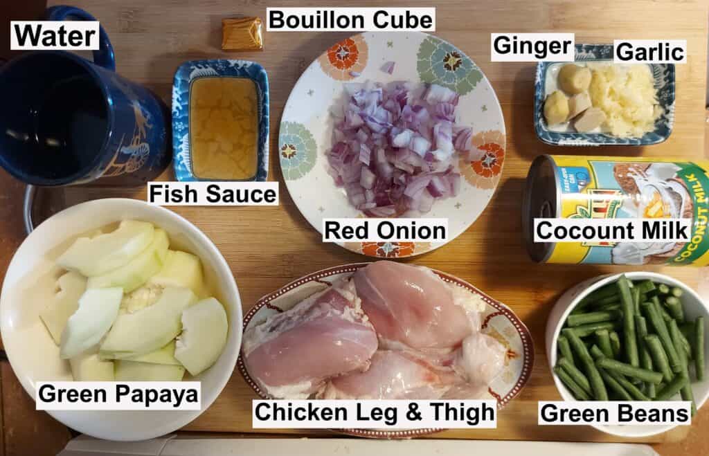 Recipe Ingredients of Ginataang Manok with Papaya